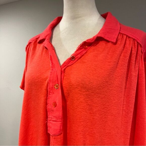 Free People Low Down popover Swing oversized Top Henley Orange size small - Picture 3 of 10
